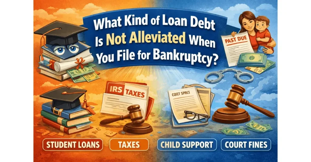 Which Loan Debt Is Not Alleviated When You File Bankruptcy? 2 what kind of loan debt is not alleviated when you file for bankruptcy